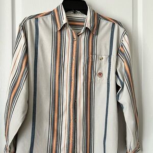 Wrangler 20A Women’s Orange and Blue Striped Button Down Shirt
